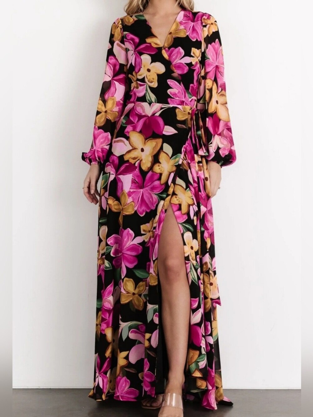 Baltic Born Katinka Black Vibrant Floral Wrap Maxi Dress Wmn Large